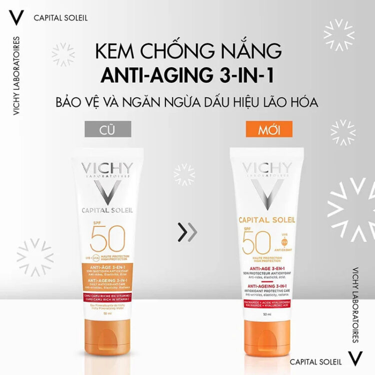 Kem chống nắng Vichy đỏ 3 in 1 Anti Aging SPF50+